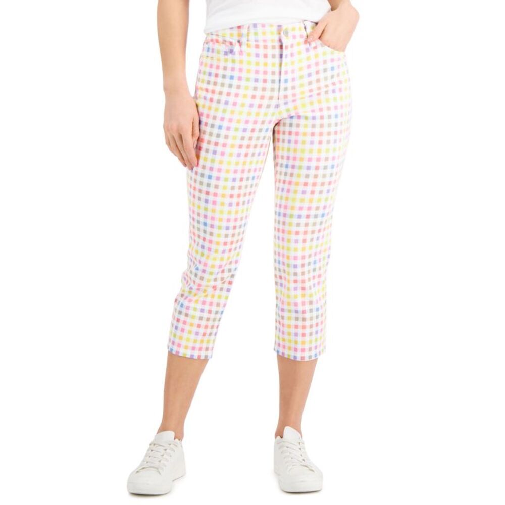 Charter Club Petite Bristol Gingham Print Capri Jeans